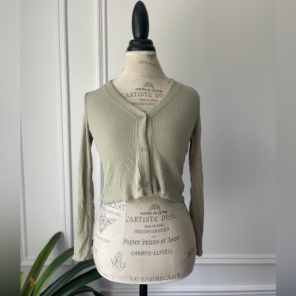 Oak + Fort V neck bottom down green cardigan - Picture 1 of 6